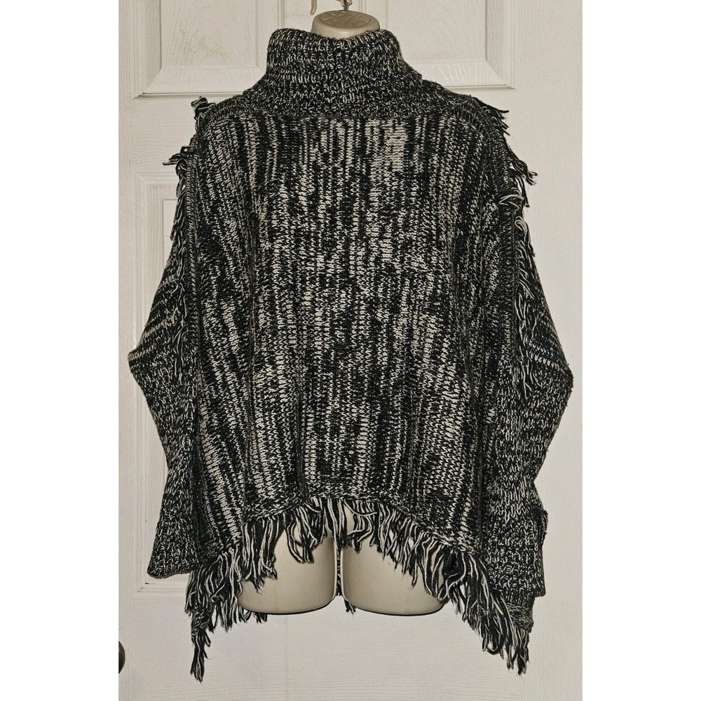 Womens XS Oversized Wool Cashmere Knit Fringe Cowl Neck Sweater